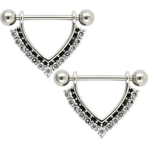 JHJT 2PCS Hearts Nipple Barbell Rings 14G Nipple Shield 316L Stainless Steel Nipple Piercing Women Men Body Jewelry