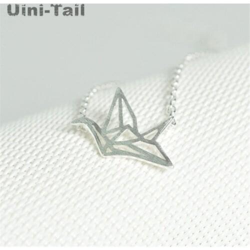 Uini-Tail classic hot 925 sterling silver cute origami thousand paper crane necklace fashion trend sweet hollow design GN626