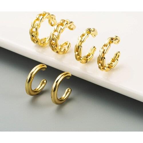 2 pcs Fashion Simple Gold Ear Cuffs Clip Earrings for Men Women No Piercing Fake Cartilage Earring Girls Jewelry Gifts