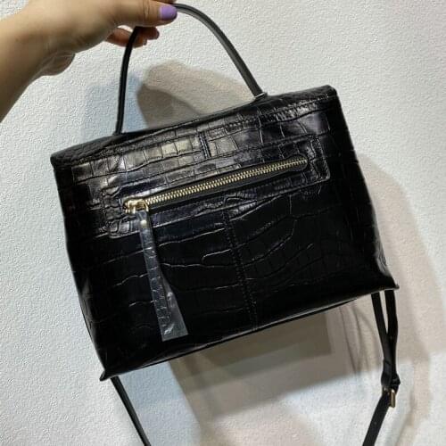 Crocodile Women Pattern Fashion Bag Genuine Leather Cowhide Tote Shoulder Crossbody Bags 2020 Office Lady Black Pillow Bags