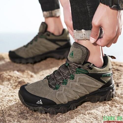 Summer 2021 Leather Hiking Shoes Durable Outdoor Sport Trail Shoes Men Lace-Up Mens Climbing Trekking Hunting Sneakers
