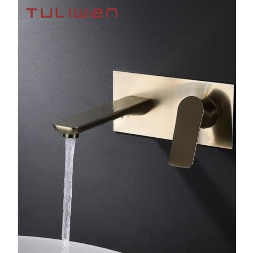 Brass Wall Mounted Bathroom Basin Faucet Wall Sink Cold Hot Water Mixer Tap Crane Brush Gold Black