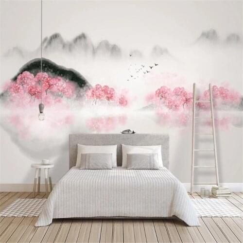 Milofi custom 3D wallpaper mural ink landscape peach blossom living room bedroom background wall decoration painting wallpaper