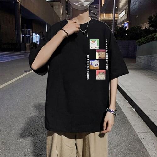 2021 Mens Summer New All-match T-shirt Half Sleeve Round Neck Pure Cotton Printed Casual Short Sleeve