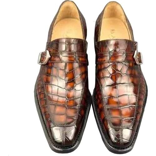 Ouluoer men dress shoes men formal shoes men crocodile leather shoes men crocodile shoes brush color men shoes wendding brown