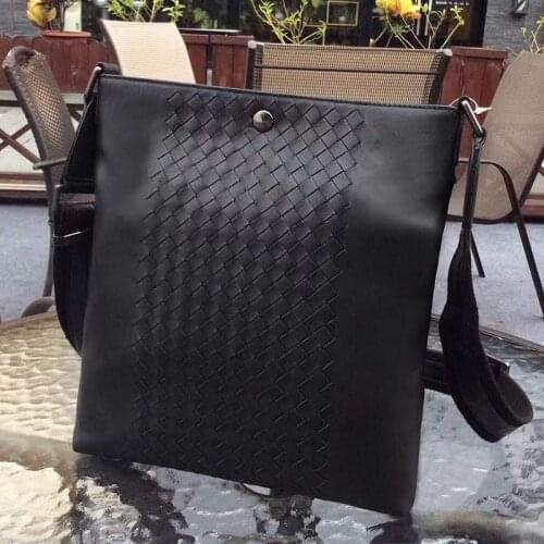 Men Woven Shoulder Bags High Quality Luxury Cowhide Genuine Leather Large Capacity Designer Messenger Bag Casual Crossbody Bag