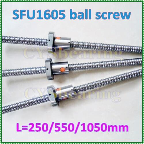 Rolled ball screw set 1605 L 250mm / 550mm /1050mm + 3pcs 1605-3 ballnut for built cnc machine rail