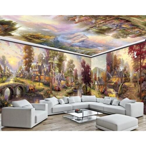 Bacaz 3D Mural Wallpaper Vintage Oil Painting children Room wall covering Wall paper 3d flower house 3D Photo Wallpaper Decor
