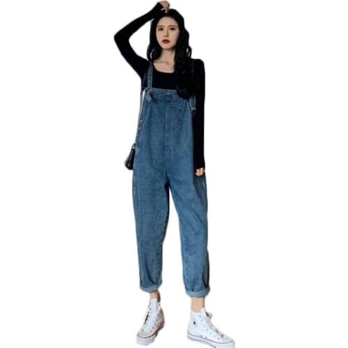 WSYORE 2021 New Autumn Female Student Loose Denm Suspender Jumpsuit Casual Wild Spring Long Jumpsuit Women NS2982