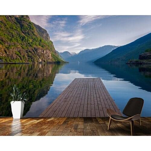 Papel de parede Boat on the lake natural landscape wallpaper mural,living room tv wall bedroom wall papers home decor