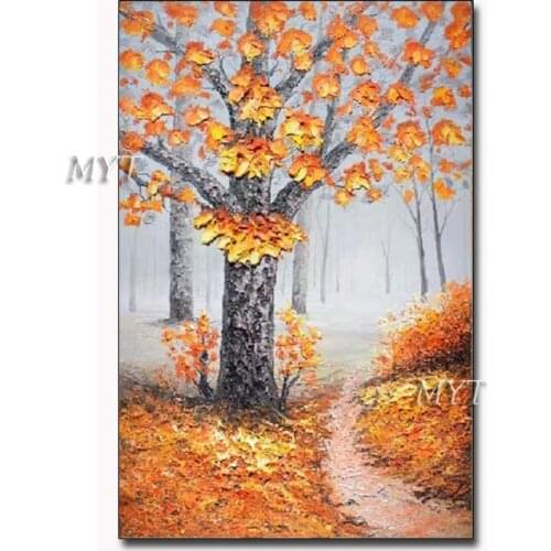 Autumn Forest 100% Hand Painted Abstract Tree Oil Painting On Canvas Modern Home Wall Decoration Picture for Living Room Unframe