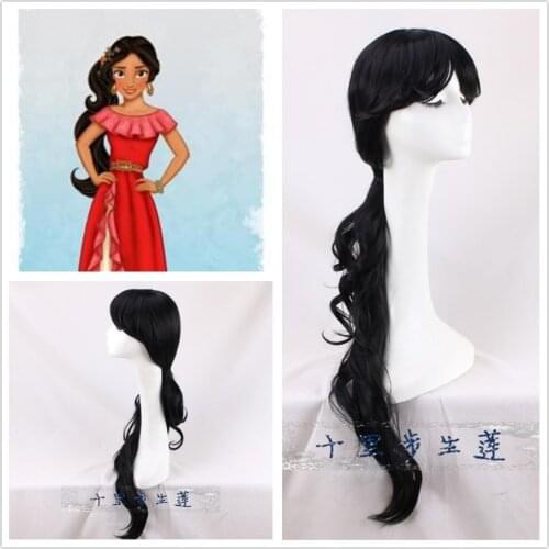 The Princess Elena of Avalor cosplay wig Women Elena black 80cm curly long hair wig + wig cap