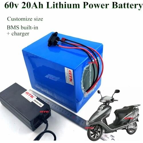 60V Rechargeable Lithium Battery 60V 20Ah for 800W 1000W 1500W Motor Electric Bike Battery 60V with 2A 5A Charger free shipping