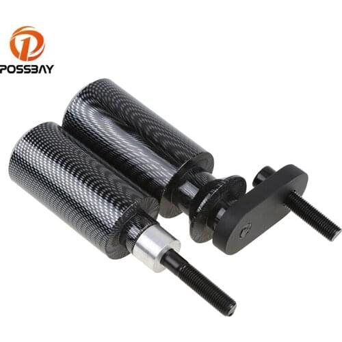 POSSBAY CNC No Cut Motorcycle Frame Sliders Anti Crash Caps Falling Protection for Yamaha YZF600 YZFR6 2006-2007 Carbon Black