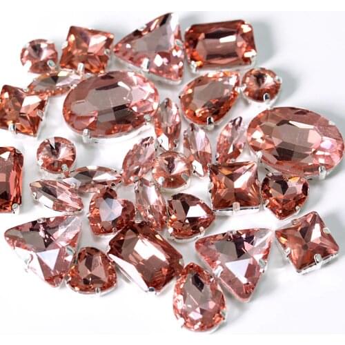 Light Peach Teardrop Sew On Rhinestones With Gold / Silver Claw Flatback Glass Strass Sewing Rhienstones For Wedding Dress Y3514