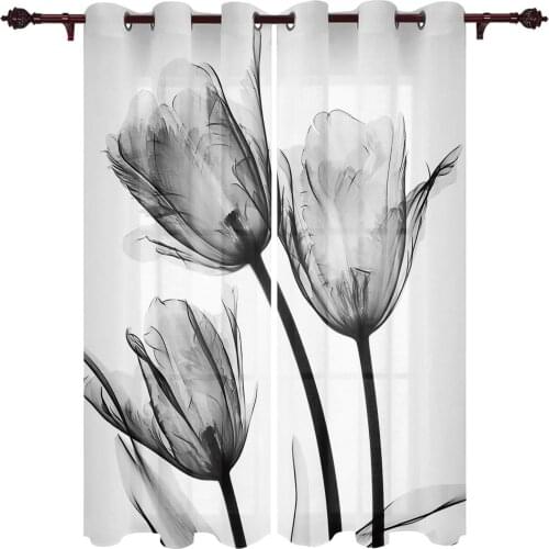 Luxury Window Curtain Tulip Transparent Flower Hotel Home Living Room Kitchen Bedroom Decoration Translucent Polyester Curtain