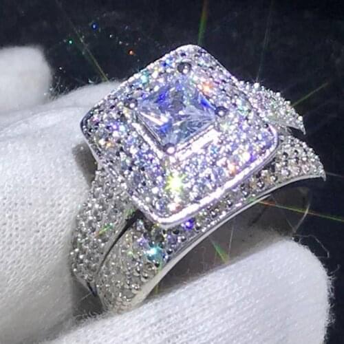 Size 5-10 Drop Shipping New Arrival Luxury Jewelry 14KT White Gold Filled Princess 5A Clear CZ Party Women Wedding Bridal Ring