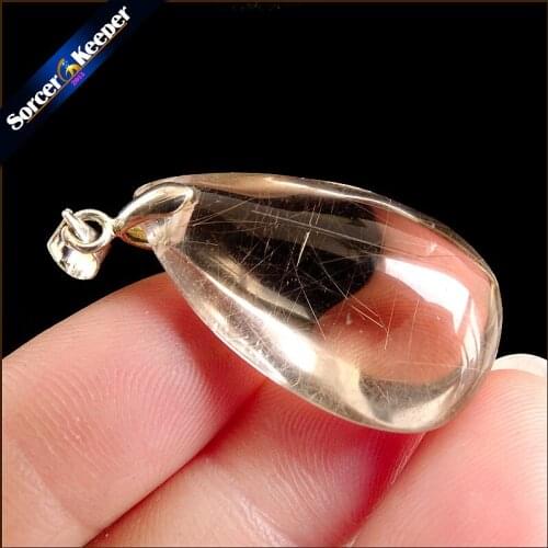 Rare Natural Quartz Gold Rutilated Garden Quartz Crystal Love Necklace Pendant natural minerals Fish Tank Beads PS133