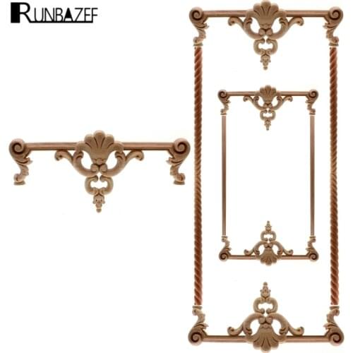 RUNBAZEF New Arrival Vintage Wood Carved Corner Onlay Applique Unpainted Furniture Cabinet Decorative Figurines Wooden Miniature