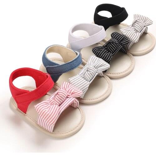 Baby Girls Striped Bow Sandals Soft Sole Non-Slip Open Toe Flat Shoes Infant Pre-Walkers