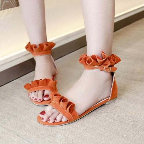 Big Size 11 12 13 14 15 16 17 18 19 summer flat sandals ladies women shoes woman One word button flat bottom open toe