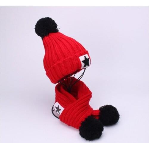 2020 Winter Warm Kids Hat And Scarf Set For Child Knit Add Velvet Beanies Hat Scarf Baby Girl Boy Solid Pom Pom Cap Scarves
