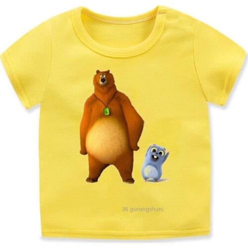 Sunshine Grizzly Bear Cartoon Print Boys/girls Universal T-shirt Funny Kids Tshirt Cute Summer Kids Color Short-sleeved T Shirt