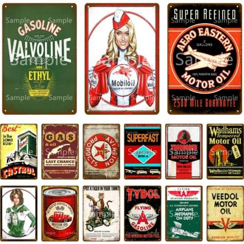 Gasoline Motor OiL Vintage Plaque Tin Sign Racing Oil Metal Sign Wall Decor For Garage Man Cave Plate Castrol Poster YK062