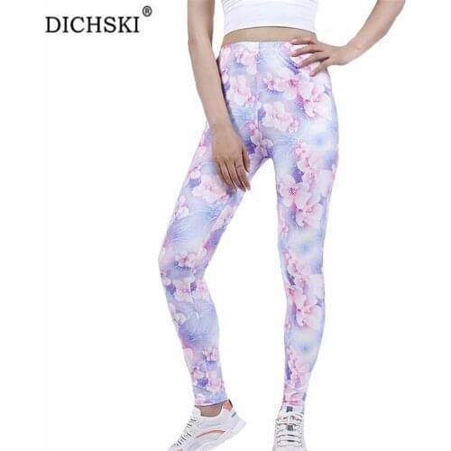 DICHSKI Women Push Up Leggings High Waist Blooming Pink Floral Spandex Workout Casual Fitness Female Ankle-Length Yoga Bottom