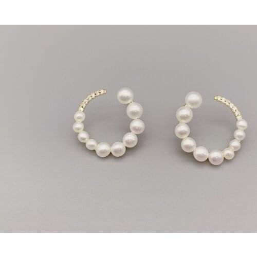 FoLisaUnique 4-5mm Freshwater White Pearl Earring For Women Girls 925 Sterling Silver Real Gold Filled Cubic Zirconia Loop Stud