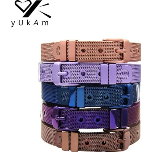YUKAM Women Statement Stainless Steel Purple Coffee Pink Lavender Blue Mesh Keeper Bracelets for Slide Charms DIY Jewelry Making