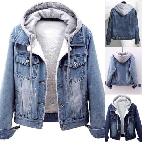 Women Winter Jean Jackets Outerwear Warm Denim Coats 2021 New Vintage Button Large Size Plus Velvet Ladies Denim Jackets S-5XL