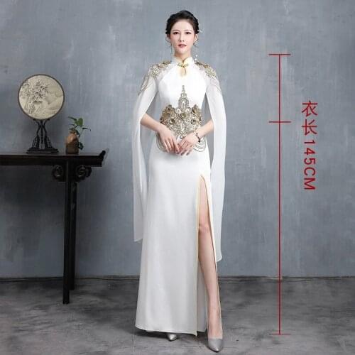 New Ladies Improved Chinese Cheongsam Sexy Long Model Show Dress Fashion Women Cantata Performance Dress Maxi Stage Outfit 12087