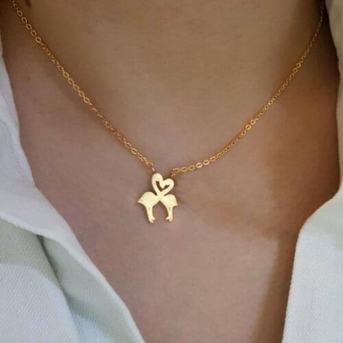 Rose Gold Kissing Flamingo Pendant Necklace Women Men Jewelry Stainless Steel Ketting Double Bird Choker Necklace Bijoux Femme