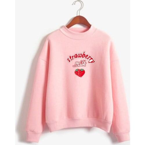 2021 Harajuku Kawaii Strawberry Milk Hoodie Sweatshirt Women Kpop Lolita Style Sweatshirts School Girl StreetwearTops SUNOWE