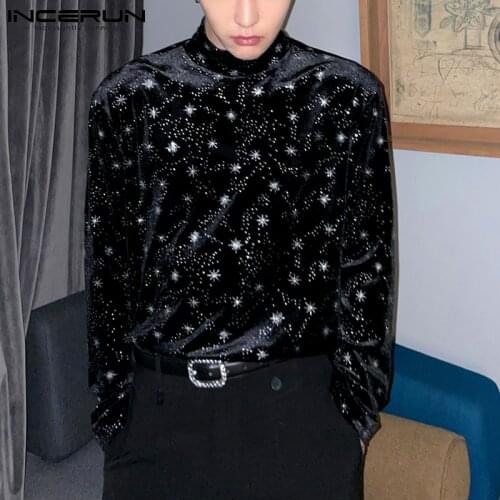 2021 Autumn Printing Men T Shirt Undershirt Turtleneck Long Sleeve Fitness Streetwear Tee Tops Cozy Casual Camisetas INCERUN 5XL