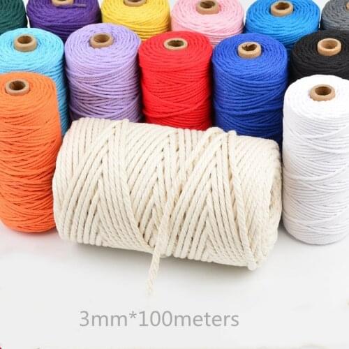 3mm 100% Cotton Cord Colorful Twisted Rope Thread Boho Deco DIY Handmade Craft Home Textile Wedding decoration Supply 100 Meters