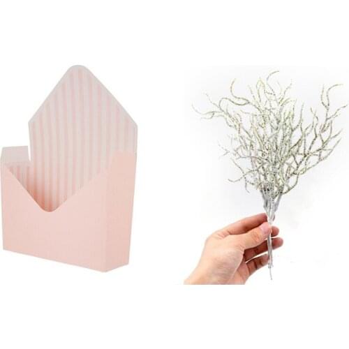 60 Pieces/10 Bunches Simulation Flower Simulation White Grass Plant Artificial Flowers & 12 Pcs Envelope Fold Flower Box