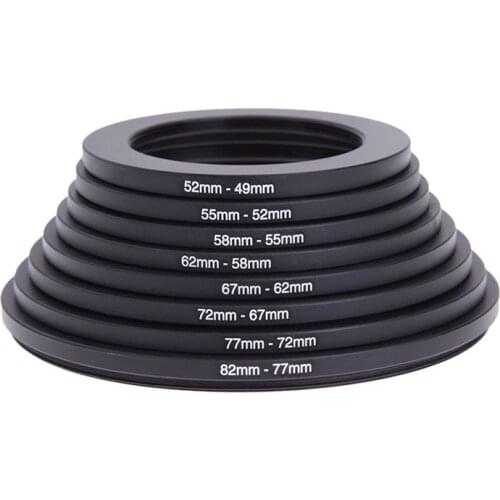 8Pcs Filter Step Down Rings Adapter 82-77-72-67-62-58-55-52-49mm 82mm-49mm Filter Lens Rings for DSLR Camera Accessories