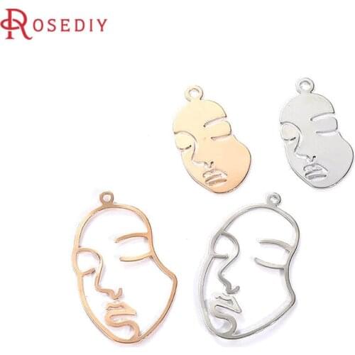 B074)10 pieces 2x1.1CM 4.4x2.5CM 24K Gold Color Brass Face Charms Connector Diy Jewelry Findings Earrings Accessories Wholesale