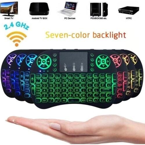 I8 Wireless Keyboard Mini Portable 2.4GHz USB Rechargeable Keyboard with Touchpad RGB Backlight for PC/Mac/Smart TVs/PS3/PS4
