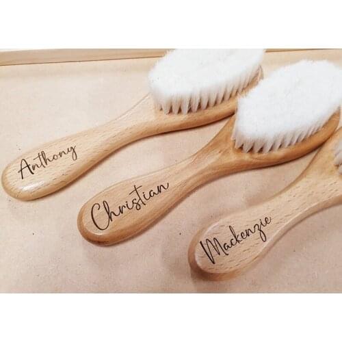Custom Name Newborn Baby Natural Wooden Soft Wool Hair Brush Head Comb Infant Head Massager Portable Bath Brush Comb For Kids