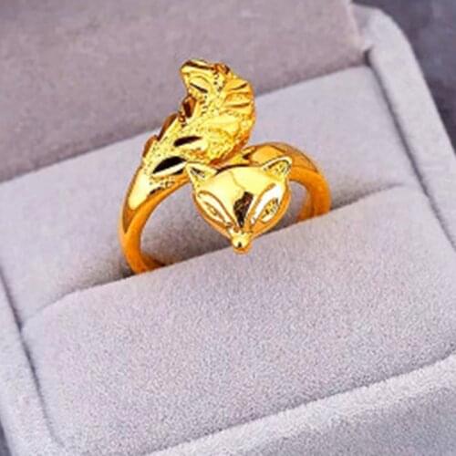 FDLK New Design Luxury Vintage Vietnamese Sand Gold Color Fox Ring for Women Party Gifts Jewelry