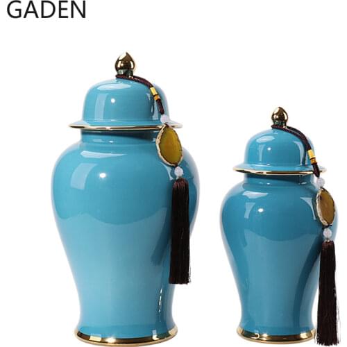 Chinese-style Ceramic Storage Jar Ornaments Gold Border Classical Ornaments Handicrafts Home Flower Arrangement Accessories