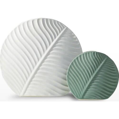 Ceramic Vase Living Room Decoration Flower Arrangement Vase Desktop Creative Green Leaves Floral Ornaments Crafts