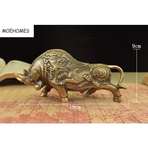 CHINA OLD BRASS HANDWORK CARVING BULLFIGHT COW WEAR DRAGON LOTUS STATUE metal handicraft home decoration