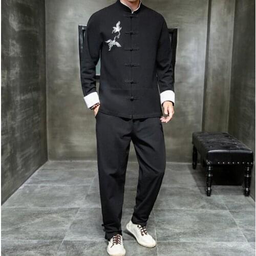 Chinese tang suits loose large jacquard embroidery pure color long sleeve jacket cardigan Autumn spring casual kungfu festival