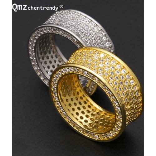Hip hop Stainless Steel Bling CZ Rings All Iced Out High Quality Micro Pave CZ Rings Women & Men Gold Ring For Loves Gift