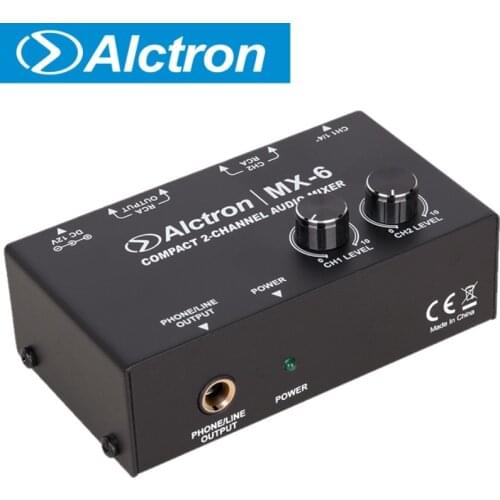 Alctron MX-6 compact 2-channel audio mixer for stage performance, studio recording