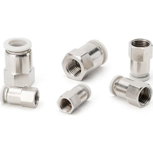 White Cap PCF 1/8" 1/4" 3/8" 1/2" BSPT Female x 4/6/8/10/12mm OD Tube Air Pneumatic Push In Connector Copler